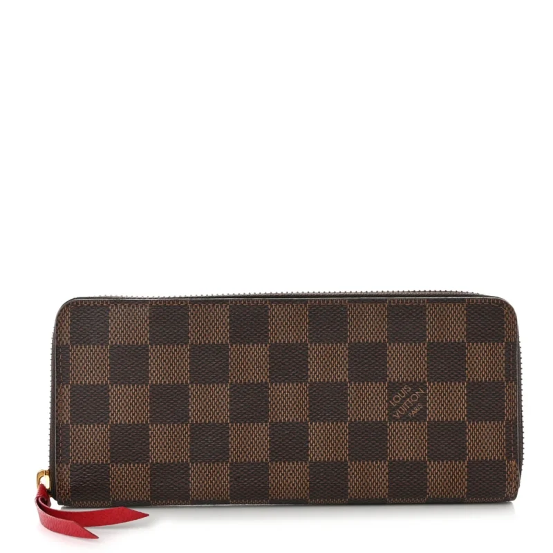 LOUIS VUITTON CLEMENCE WALLET PM DAMIER EBENE CANVAS CHERRY INTERIOR GOLD HARDWARE