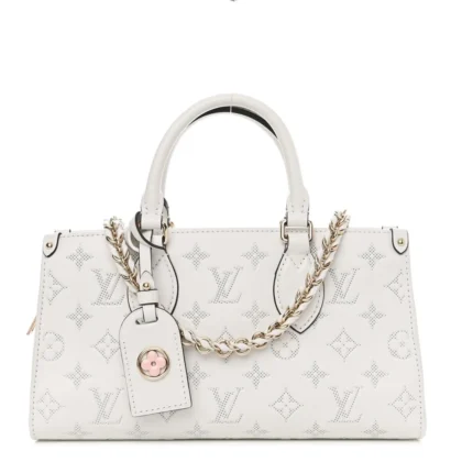 LOUIS VUITTON ONTHEGO EAST WEST PM WHITE EMBOSSED MONOGRAM CALFSKIN LEATHER LIGHT GOLD HARDWARE
