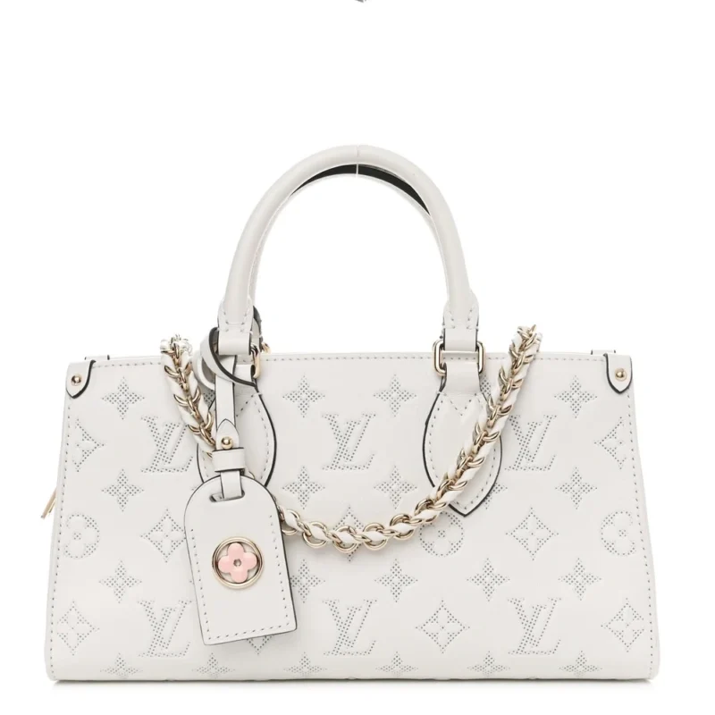 LOUIS VUITTON ONTHEGO EAST WEST PM WHITE EMBOSSED MONOGRAM CALFSKIN LEATHER LIGHT GOLD HARDWARE