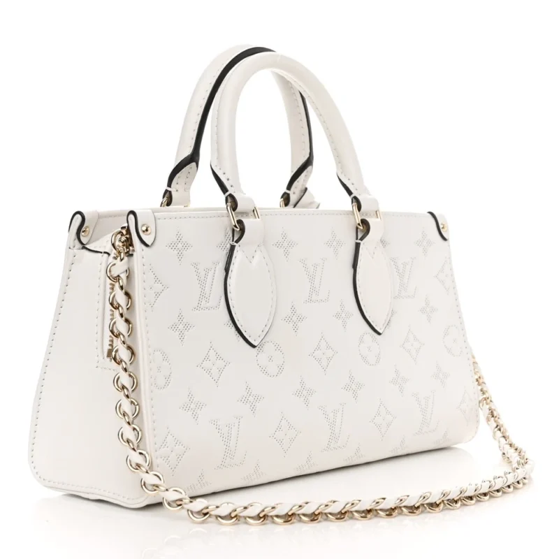 LOUIS VUITTON ONTHEGO EAST WEST PM WHITE EMBOSSED MONOGRAM CALFSKIN LEATHER LIGHT GOLD HARDWARE - Image 3