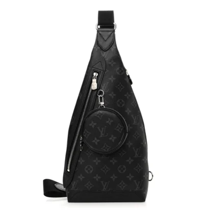 LOUIS VUITTON DUO SLINGBAG MM BLACK TAIGARAMA LEATHER SILVER HARDWARE