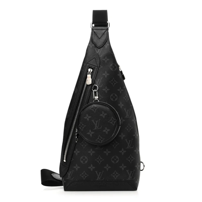 LOUIS VUITTON DUO SLINGBAG MM BLACK TAIGARAMA LEATHER SILVER HARDWARE