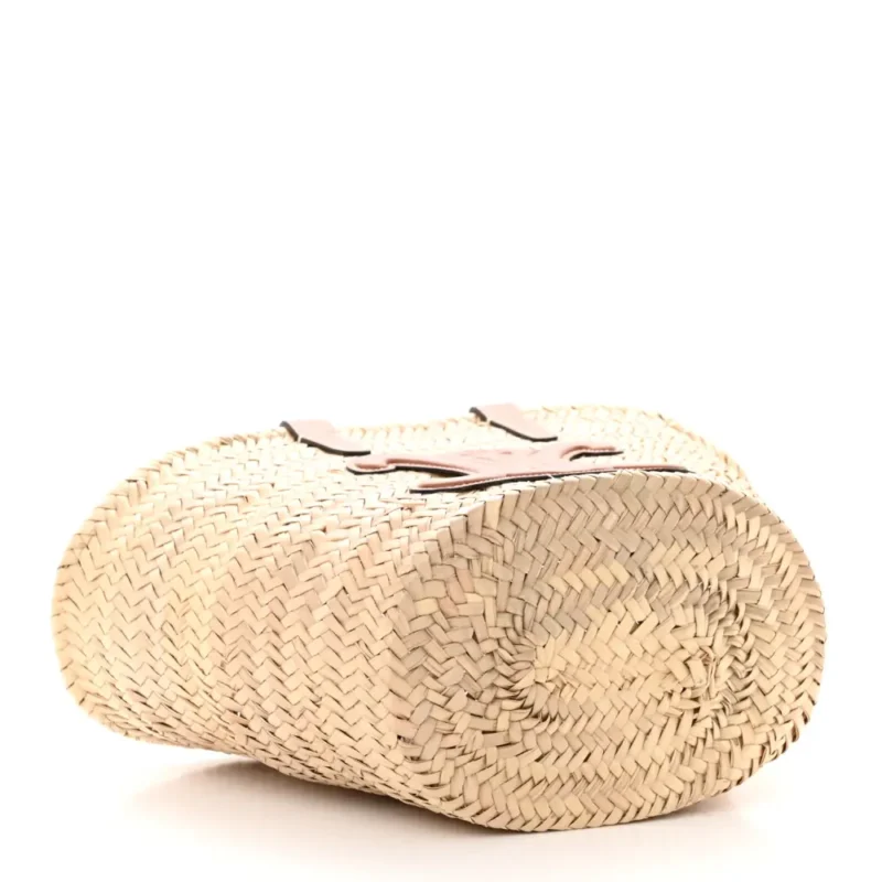 CELINE LARGE TRIOMPHE TEEN PANIER TAN RAFFIA & CALFSKIN LEATHER GOLD HARDWARE - Image 6