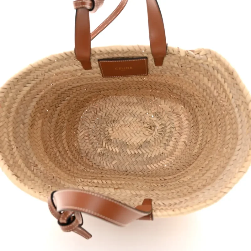 CELINE LARGE TRIOMPHE TEEN PANIER TAN RAFFIA & CALFSKIN LEATHER GOLD HARDWARE - Image 7