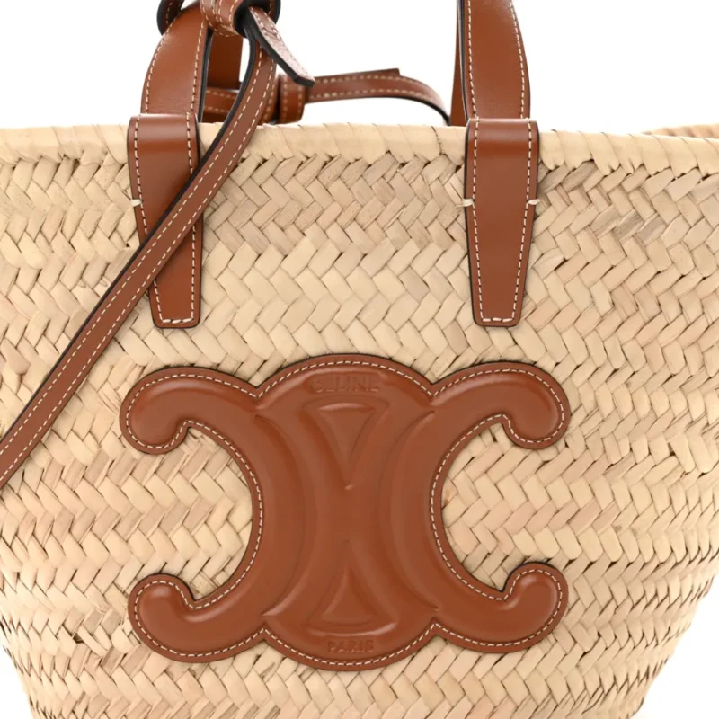 CELINE LARGE TRIOMPHE TEEN PANIER TAN RAFFIA & CALFSKIN LEATHER GOLD HARDWARE - Image 8