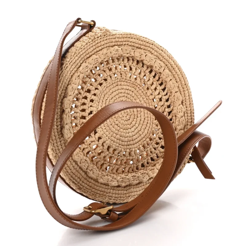 SAINT LAURENT SMALL SAC ROUND BAG NATURAL RAFFIA AGED GOLD HARDWARE - Image 3