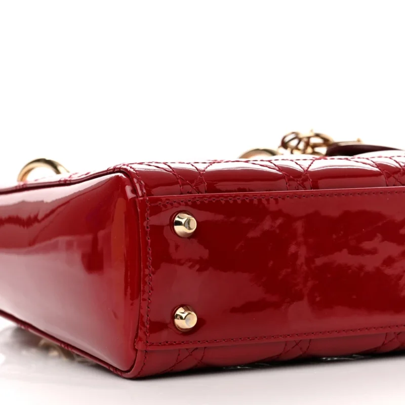 DIOR MINI LADY DIOR RED PATENT CANNAGE CALFSKIN LEATHER GOLD HARDWARE - Image 3