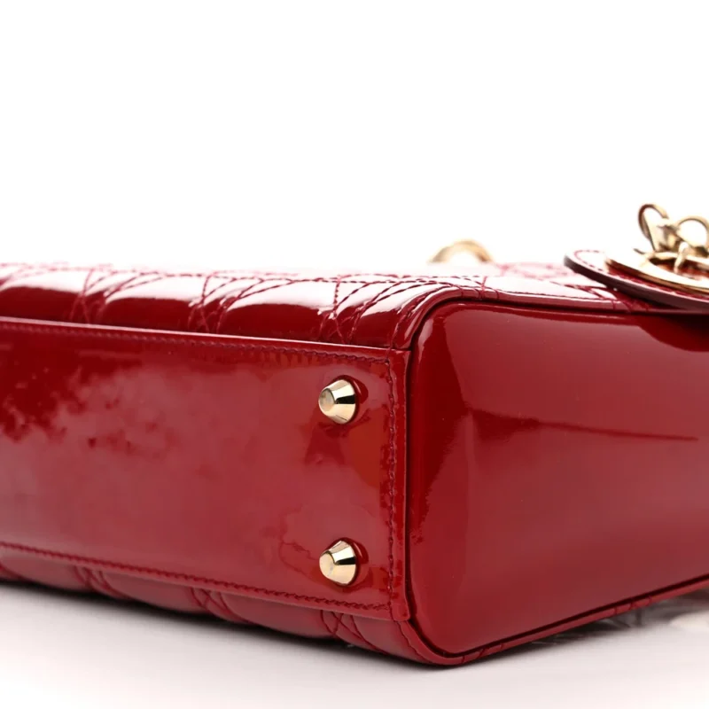 DIOR MINI LADY DIOR RED PATENT CANNAGE CALFSKIN LEATHER GOLD HARDWARE - Image 4