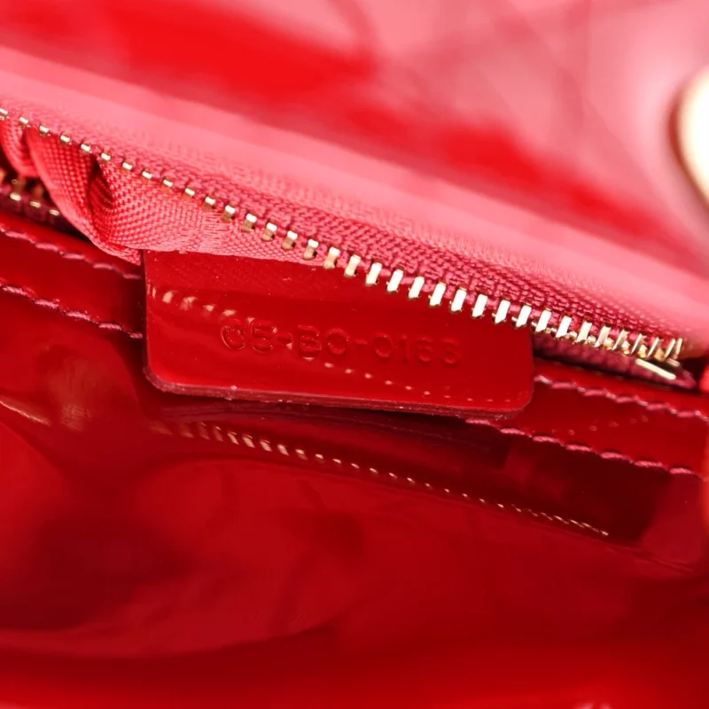 DIOR MINI LADY DIOR RED PATENT CANNAGE CALFSKIN LEATHER GOLD HARDWARE - Image 6