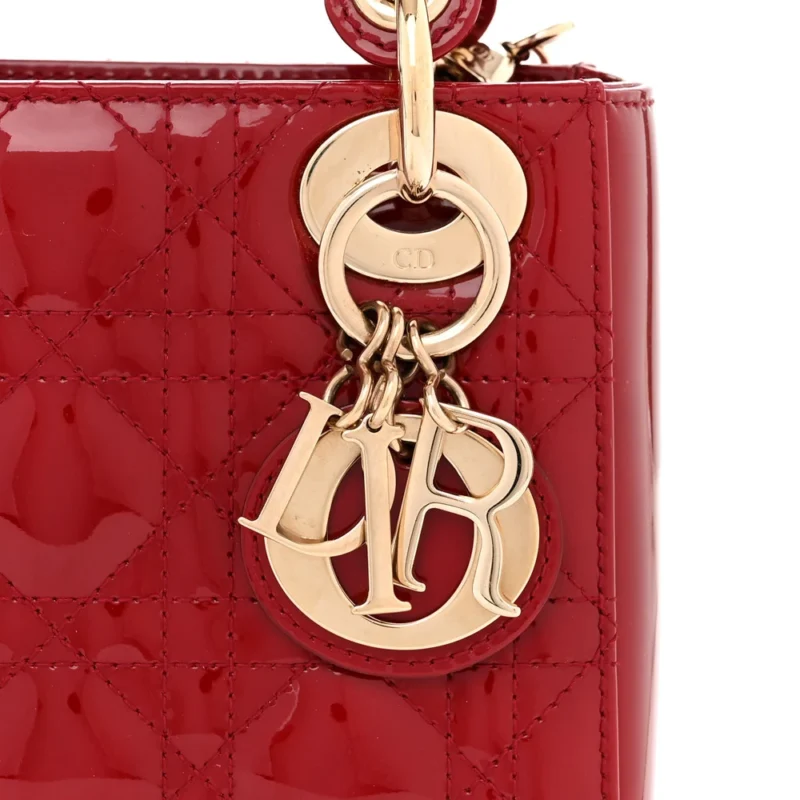 DIOR MINI LADY DIOR RED PATENT CANNAGE CALFSKIN LEATHER GOLD HARDWARE - Image 7