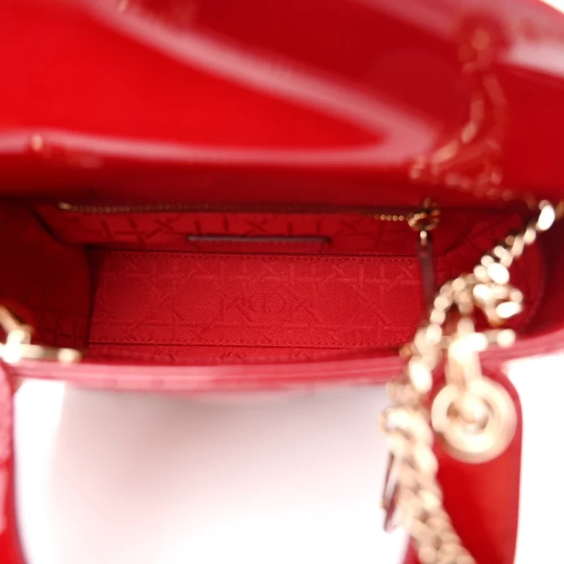 DIOR MINI LADY DIOR RED PATENT CANNAGE CALFSKIN LEATHER GOLD HARDWARE - Image 8