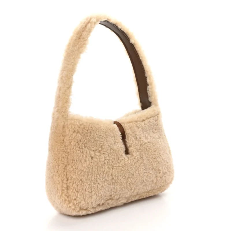 SAINT LAURENT MINI LE 5 ?? 7 HOBO NATURAL BEIGE SHEARLING GOLD HARDWARE - Image 3