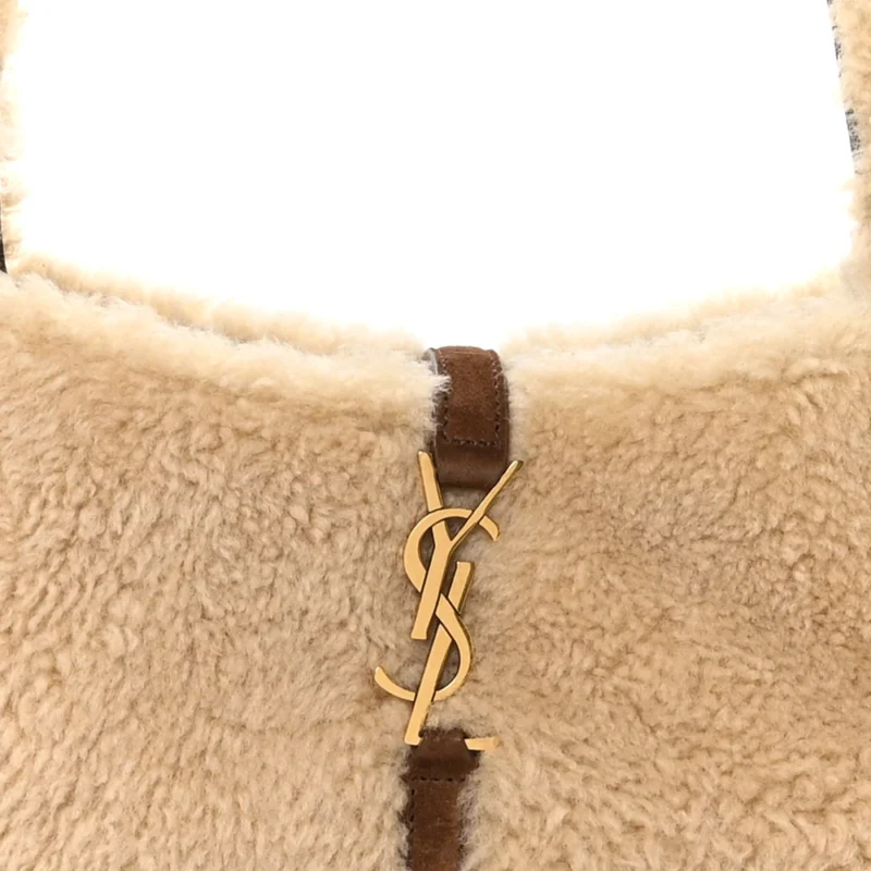 SAINT LAURENT MINI LE 5 ?? 7 HOBO NATURAL BEIGE SHEARLING GOLD HARDWARE - Image 8