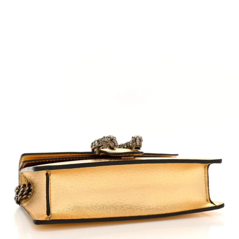 GUCCI SUPER MINI DIONYSUS SHOULDER BAG METALLIC GOLD CALFSKIN LEATHER AGED SILVER HARDWARE - Image 6