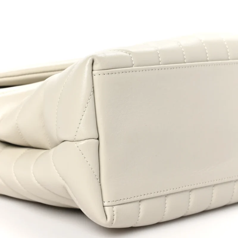 SAINT LAURENT MEDIUM LOULOU CHAIN SATCHEL CREMA SOFT Y-QUILTED MONOGRAM CALFSKIN LEATHER SILVER HARDWARE - Image 4