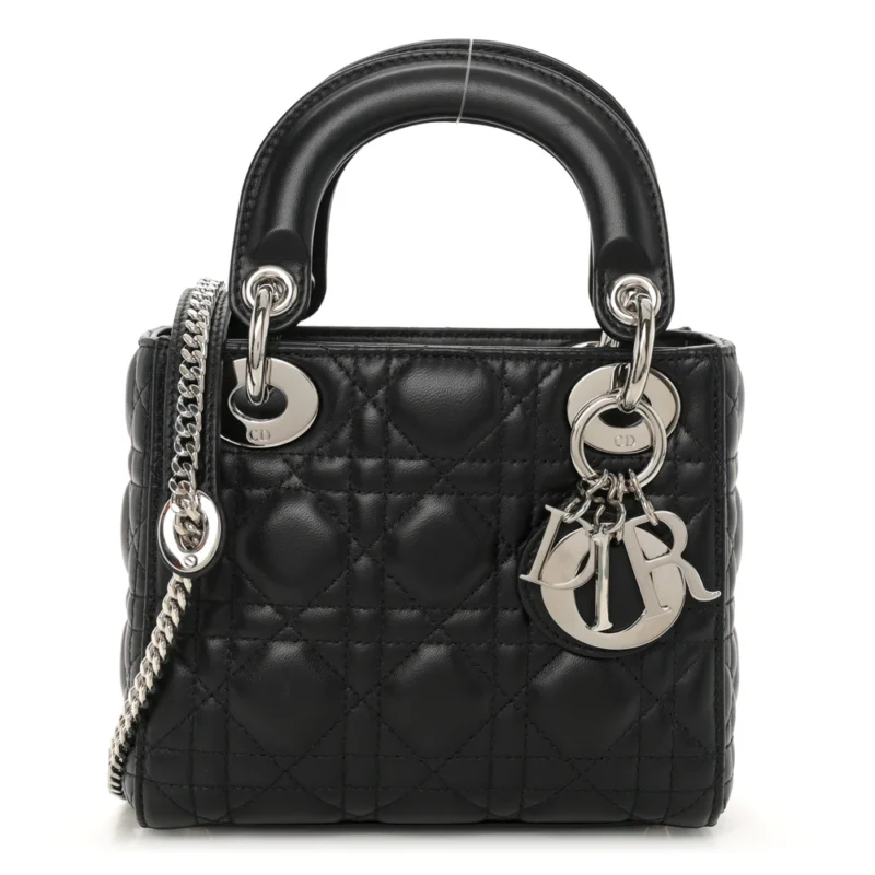 DIOR MINI LADY DIOR BLACK CANNAGE LAMBSKIN LEATHER LIGHT GOLD HARDWARE