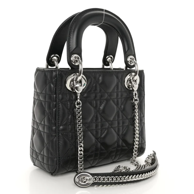 DIOR MINI LADY DIOR BLACK CANNAGE LAMBSKIN LEATHER LIGHT GOLD HARDWARE - Image 3
