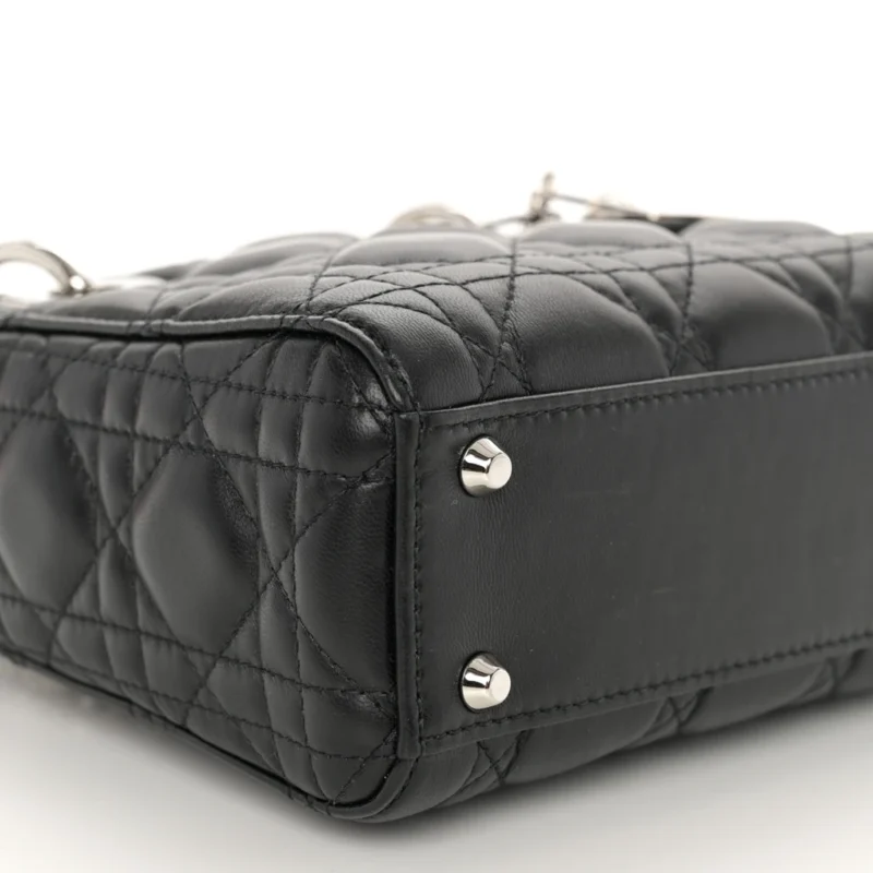 DIOR MINI LADY DIOR BLACK CANNAGE LAMBSKIN LEATHER LIGHT GOLD HARDWARE - Image 4