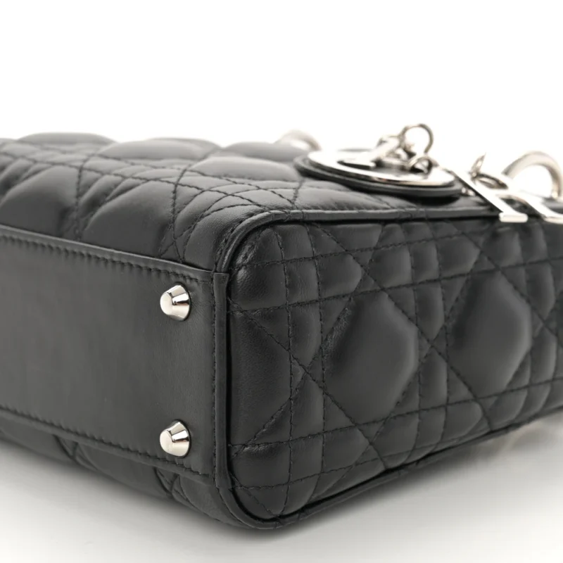 DIOR MINI LADY DIOR BLACK CANNAGE LAMBSKIN LEATHER LIGHT GOLD HARDWARE - Image 5