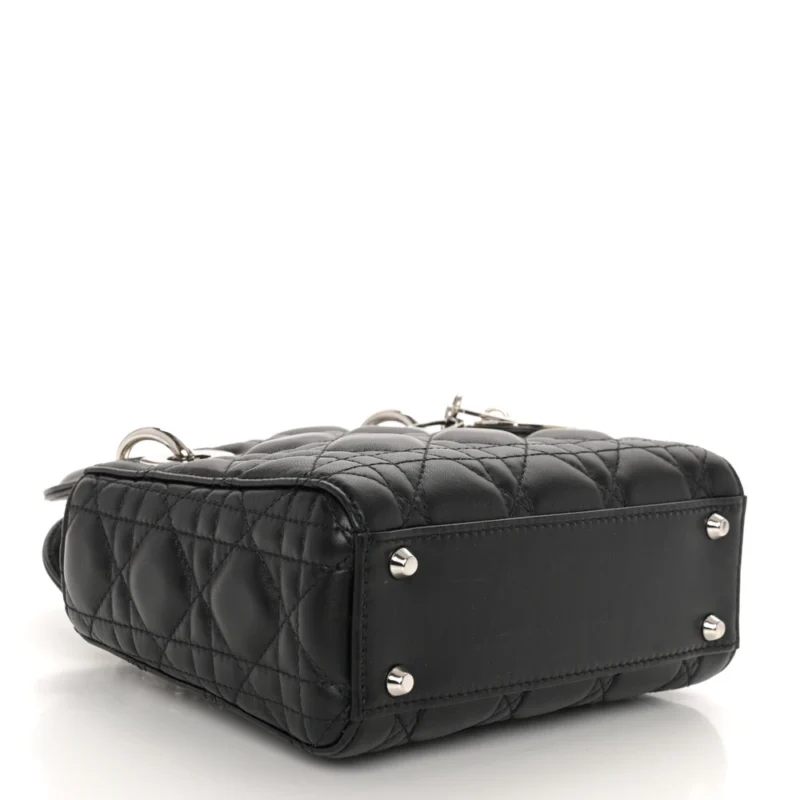 DIOR MINI LADY DIOR BLACK CANNAGE LAMBSKIN LEATHER LIGHT GOLD HARDWARE - Image 6