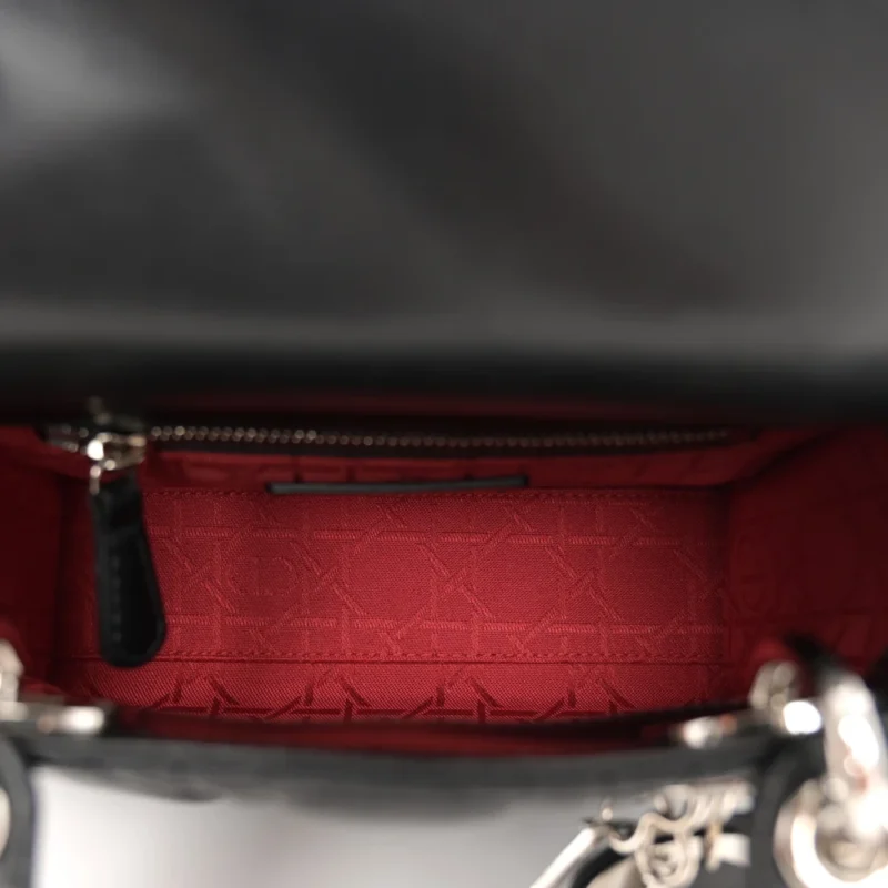DIOR MINI LADY DIOR BLACK CANNAGE LAMBSKIN LEATHER LIGHT GOLD HARDWARE - Image 7