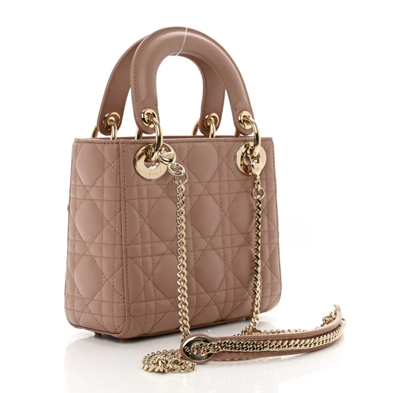DIOR MINI LADY DIOR FARD CANNAGE LAMBSKIN LEATHER LIGHT GOLD HARDWARE - Image 3