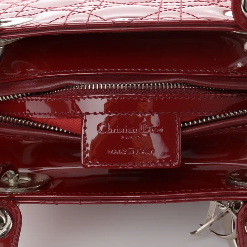 DIOR MEDIUM LADY DIOR DARK RED PATENT CANNAGE CALFSKIN LEATHER SILVER HARDWARE - Image 2