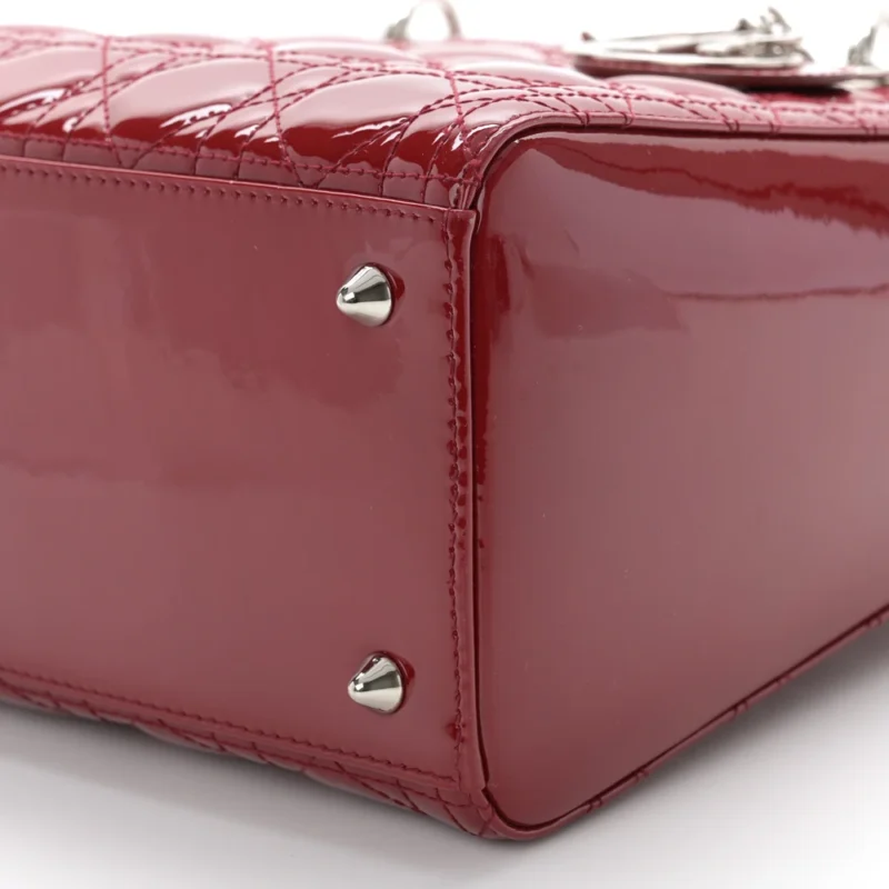 DIOR MEDIUM LADY DIOR DARK RED PATENT CANNAGE CALFSKIN LEATHER SILVER HARDWARE - Image 5