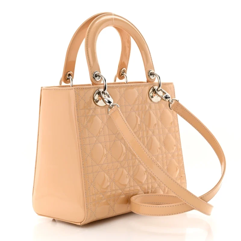 DIOR MEDIUM LADY DIOR ROSE CLAIR PATENT CANNAGE CALFSKIN LEATHER SILVER HARDWARE - Image 3