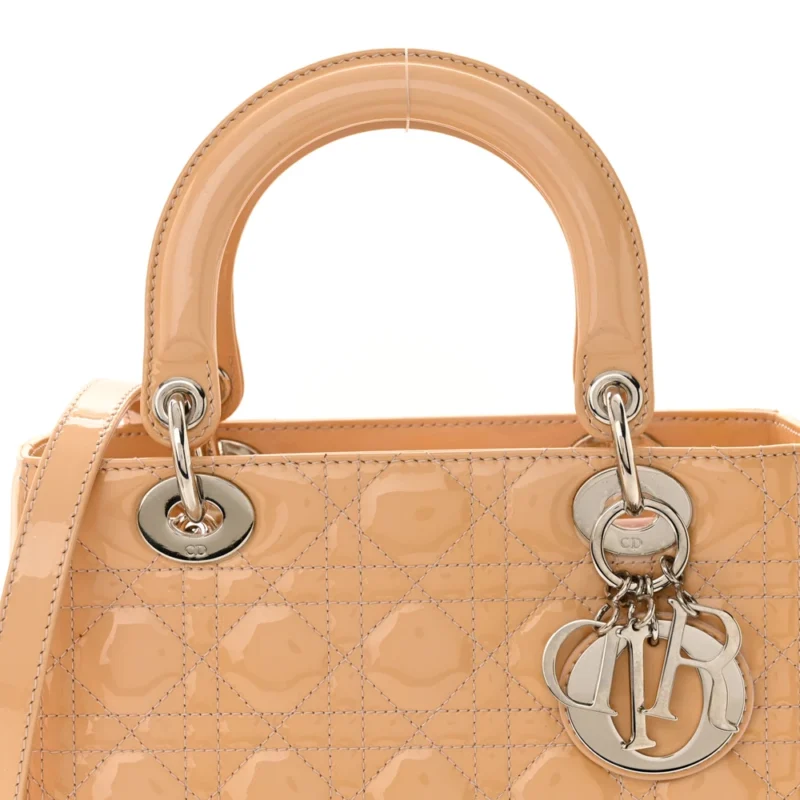 DIOR MEDIUM LADY DIOR ROSE CLAIR PATENT CANNAGE CALFSKIN LEATHER SILVER HARDWARE - Image 8