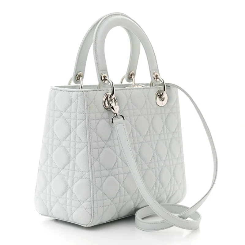 DIOR MEDIUM LADY DIOR WHITE GRAINED CANNAGE CALFSKIN LEATHER SILVER HARDWARE - Image 3