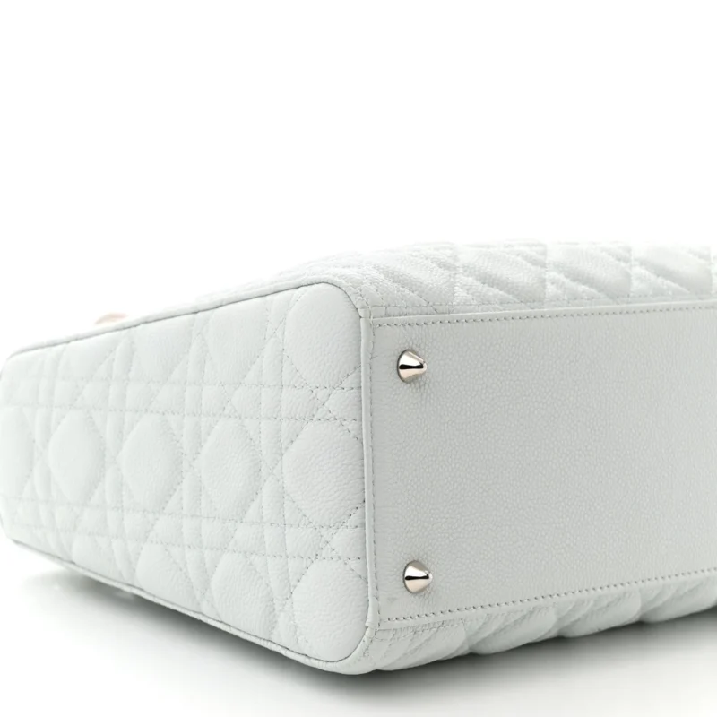 DIOR MEDIUM LADY DIOR WHITE GRAINED CANNAGE CALFSKIN LEATHER SILVER HARDWARE - Image 4