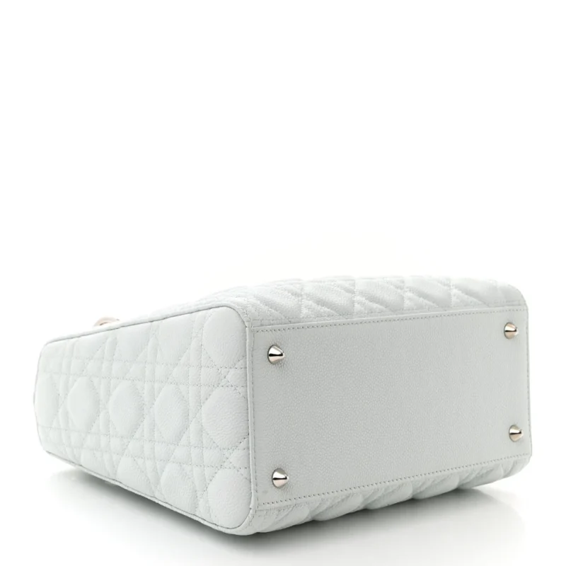 DIOR MEDIUM LADY DIOR WHITE GRAINED CANNAGE CALFSKIN LEATHER SILVER HARDWARE - Image 6
