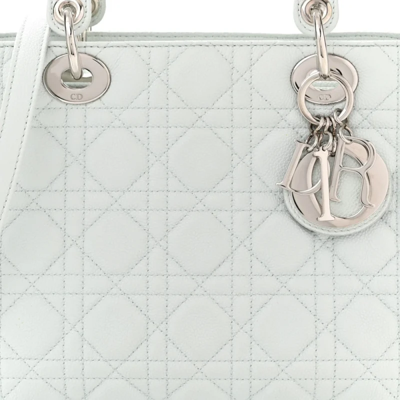 DIOR MEDIUM LADY DIOR WHITE GRAINED CANNAGE CALFSKIN LEATHER SILVER HARDWARE - Image 8