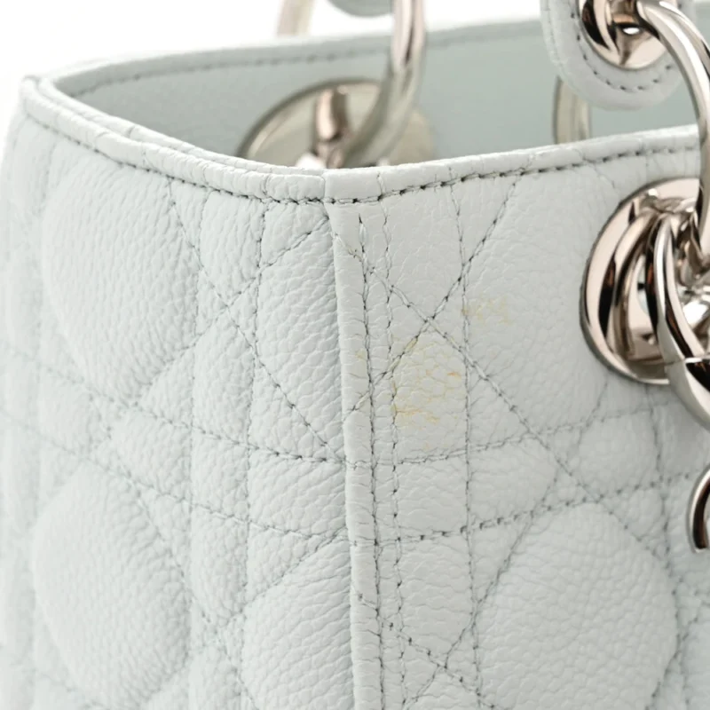 DIOR MEDIUM LADY DIOR WHITE GRAINED CANNAGE CALFSKIN LEATHER SILVER HARDWARE - Image 9