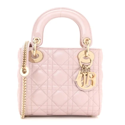 DIOR MINI LADY DIOR LOTUS METALLIC CANNAGE LAMBSKIN LEATHER LIGHT GOLD HARDWARE