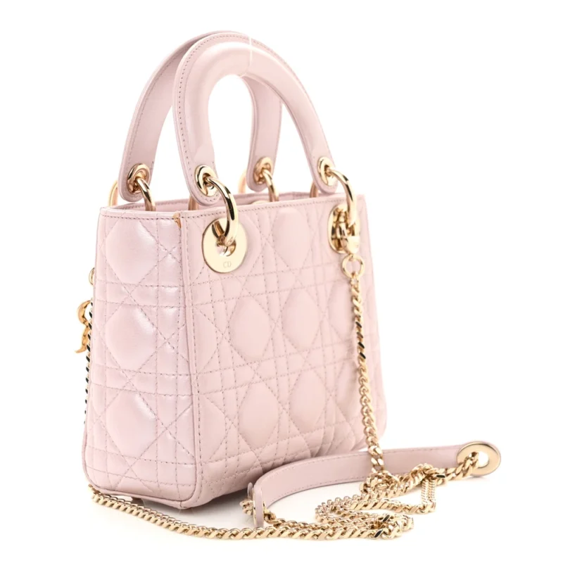 DIOR MINI LADY DIOR LOTUS METALLIC CANNAGE LAMBSKIN LEATHER LIGHT GOLD HARDWARE - Image 3