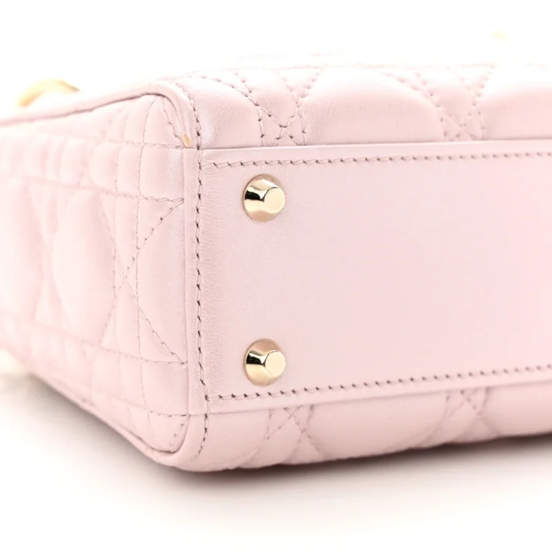 DIOR MINI LADY DIOR LOTUS METALLIC CANNAGE LAMBSKIN LEATHER LIGHT GOLD HARDWARE - Image 4