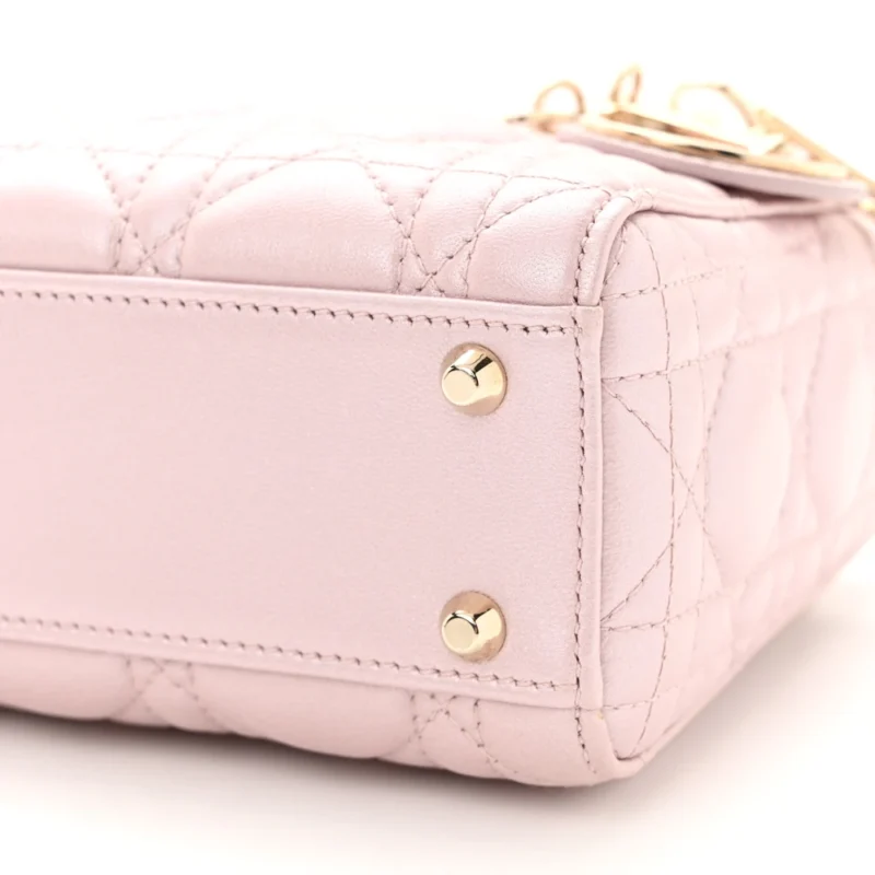 DIOR MINI LADY DIOR LOTUS METALLIC CANNAGE LAMBSKIN LEATHER LIGHT GOLD HARDWARE - Image 5