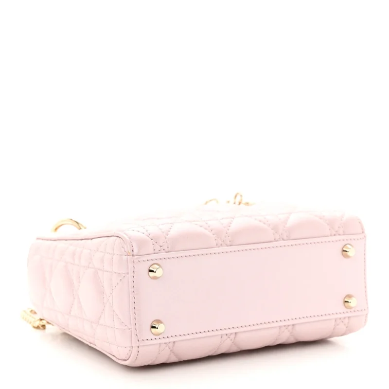 DIOR MINI LADY DIOR LOTUS METALLIC CANNAGE LAMBSKIN LEATHER LIGHT GOLD HARDWARE - Image 6