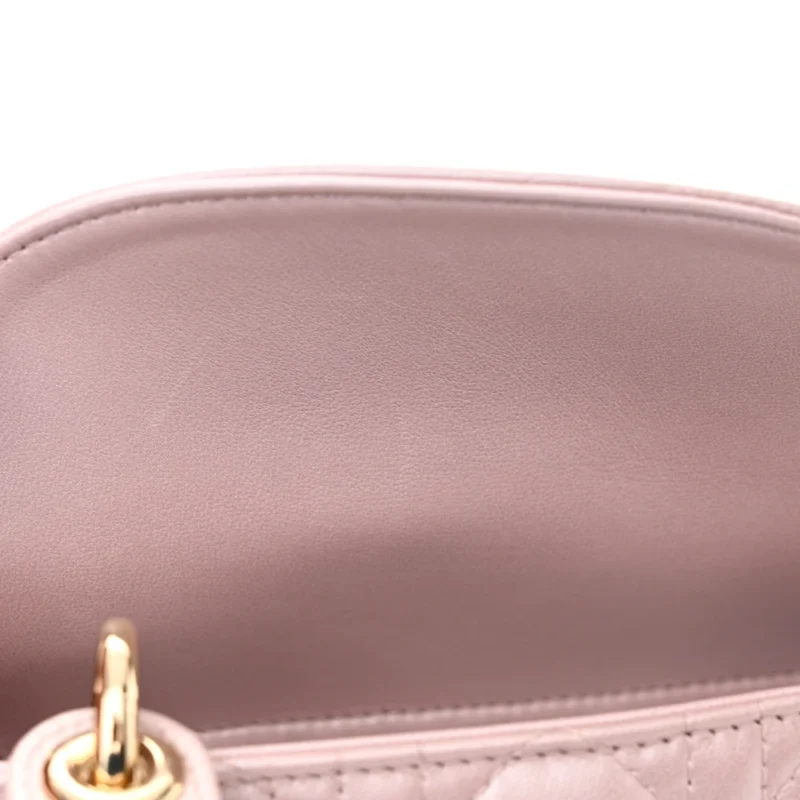 DIOR MINI LADY DIOR LOTUS METALLIC CANNAGE LAMBSKIN LEATHER LIGHT GOLD HARDWARE - Image 7