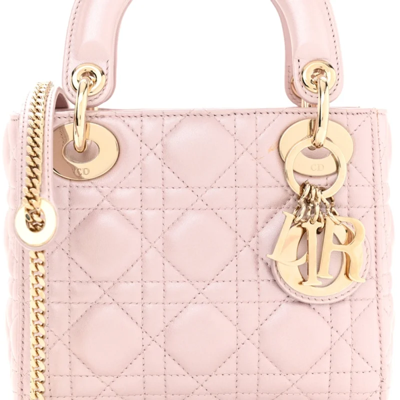 DIOR MINI LADY DIOR LOTUS METALLIC CANNAGE LAMBSKIN LEATHER LIGHT GOLD HARDWARE - Image 8