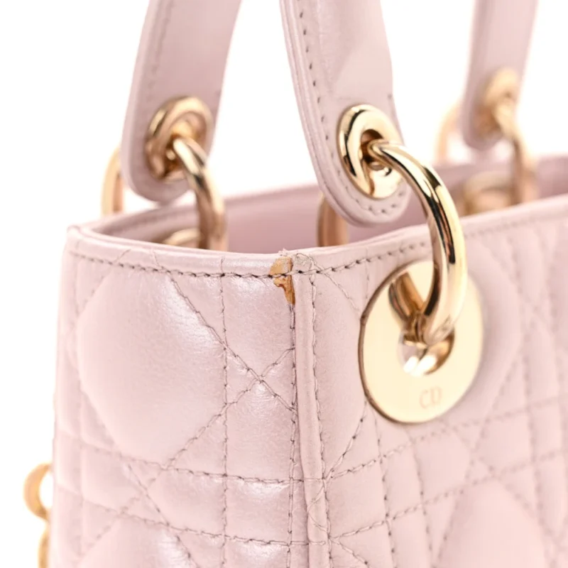 DIOR MINI LADY DIOR LOTUS METALLIC CANNAGE LAMBSKIN LEATHER LIGHT GOLD HARDWARE - Image 10