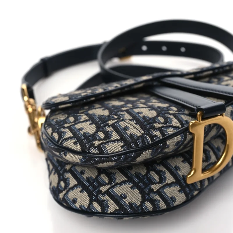 DIOR MINI SADDLE BAG WITH STRAP BLUE OBLIQUE CANVAS BRASS HARDWARE - Image 3