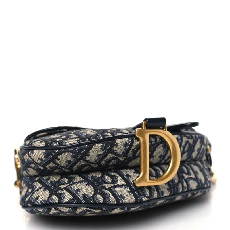 DIOR MINI SADDLE BAG WITH STRAP BLUE OBLIQUE CANVAS BRASS HARDWARE - Image 4