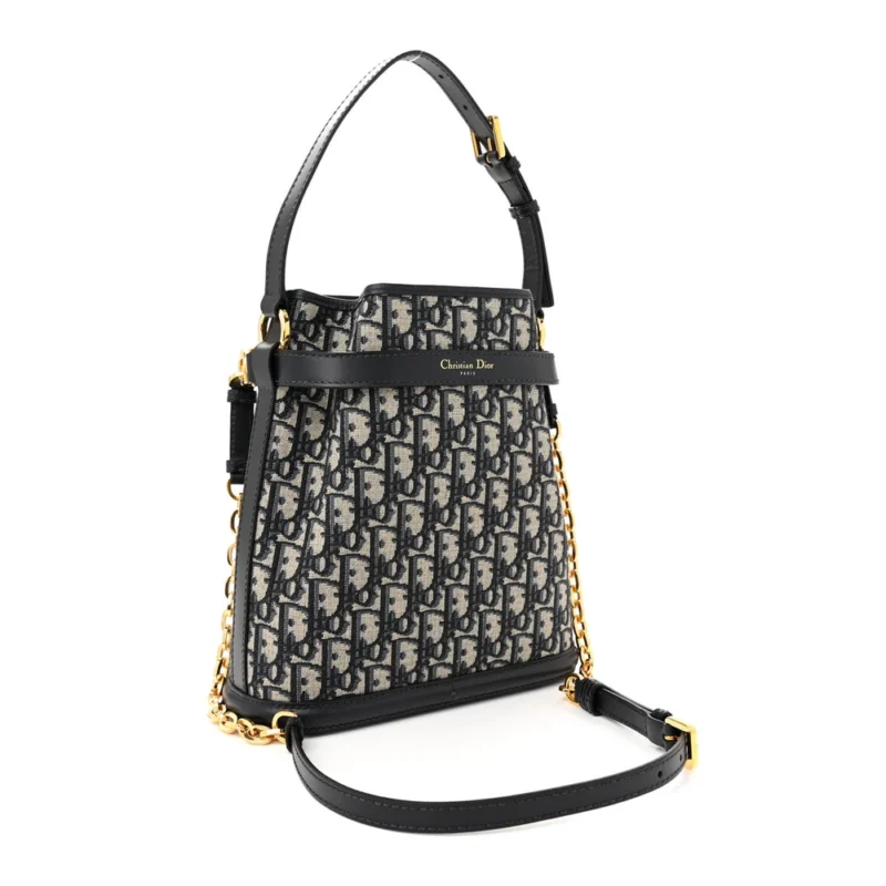 DIOR MEDIUM C??EST DIOR BUCKET BAG BLUE OBLIQUE CANVAS & CANNAGE CALFSKIN LEATHER GOLD HARDWARE - Image 3