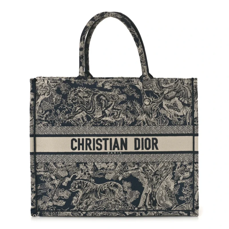 DIOR LARGE TOILE DE JOUY DIORIVIERA BOOK TOTE BLUE REVERSE EMBROIDERED CANVAS