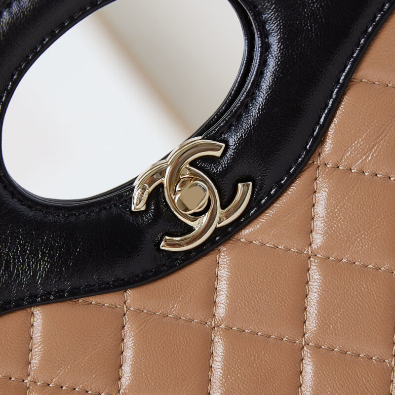 CHANEL QUILTED LAMBSKIN LEATHER BLACK AND MILK TEA COLOR CROSSBODY BAGS - Image 3