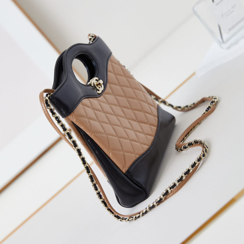 CHANEL QUILTED LAMBSKIN LEATHER BLACK AND MILK TEA COLOR CROSSBODY BAGS - Image 4