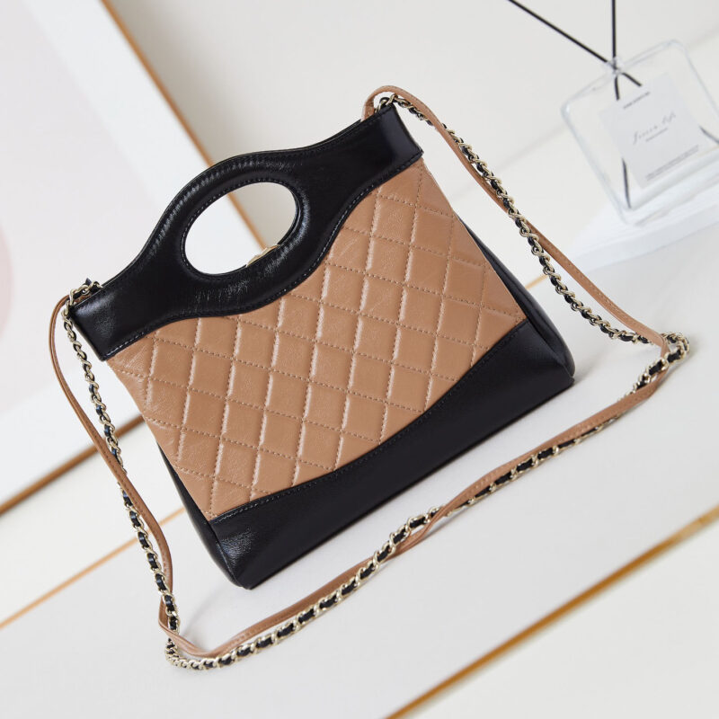 CHANEL QUILTED LAMBSKIN LEATHER BLACK AND MILK TEA COLOR CROSSBODY BAGS - Image 5
